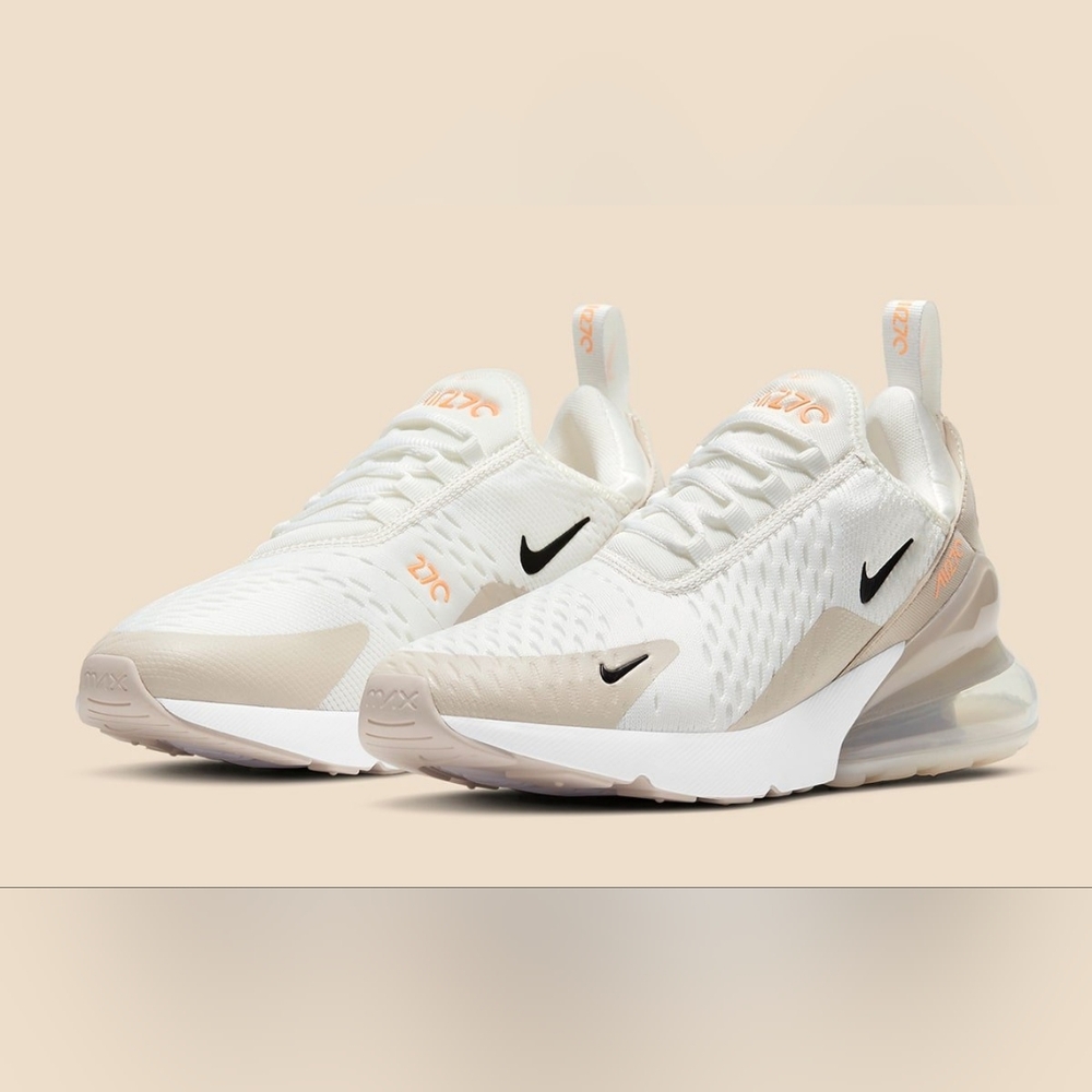 Nike Air Max 270 White and Tan Sneakers